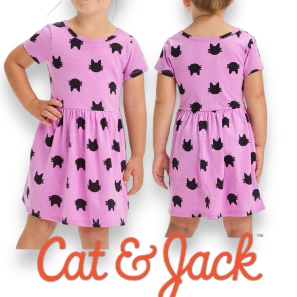Short Sleeve Cat Print Dress 2 Piece Set - Cat & Jack Size 18MOS 23.5-28lbs